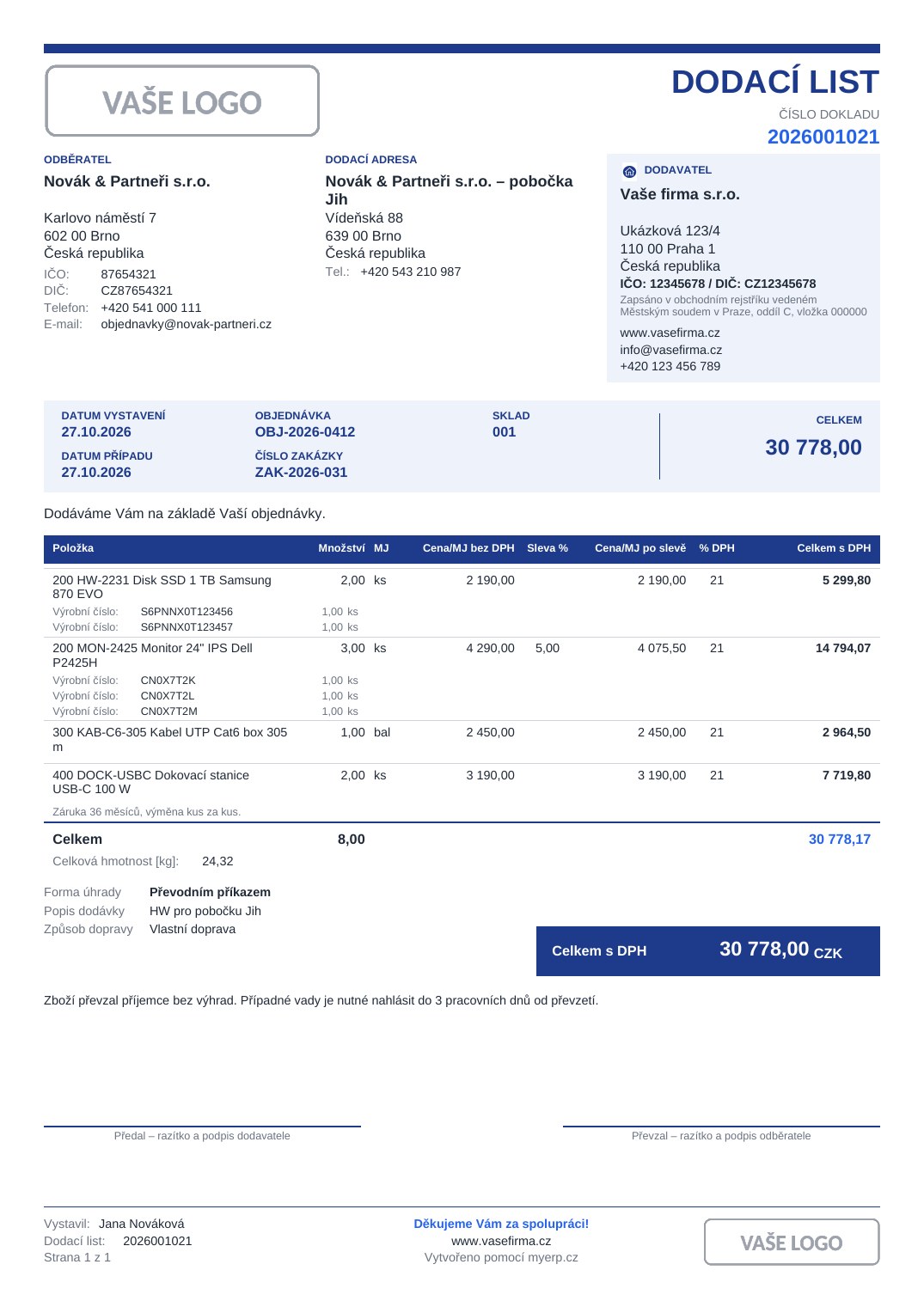 Šablona dodacího listu 1 – Corporate modrá