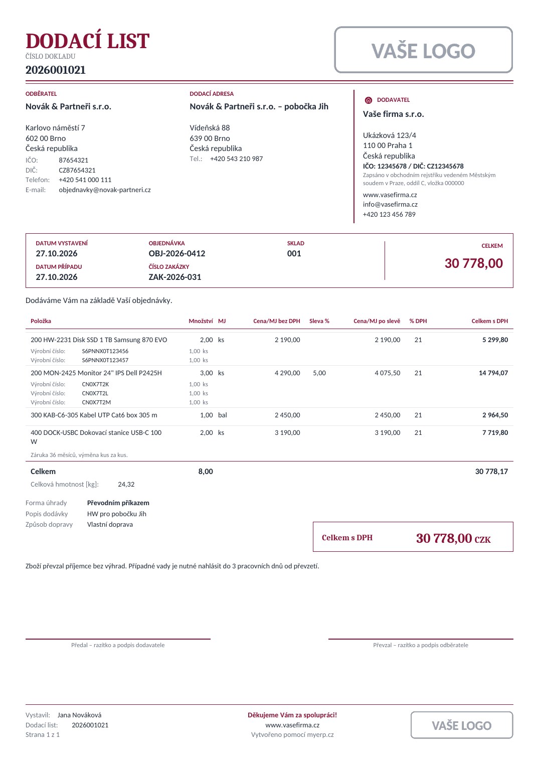 Šablona dodacího listu 3 – Elegance bordeaux