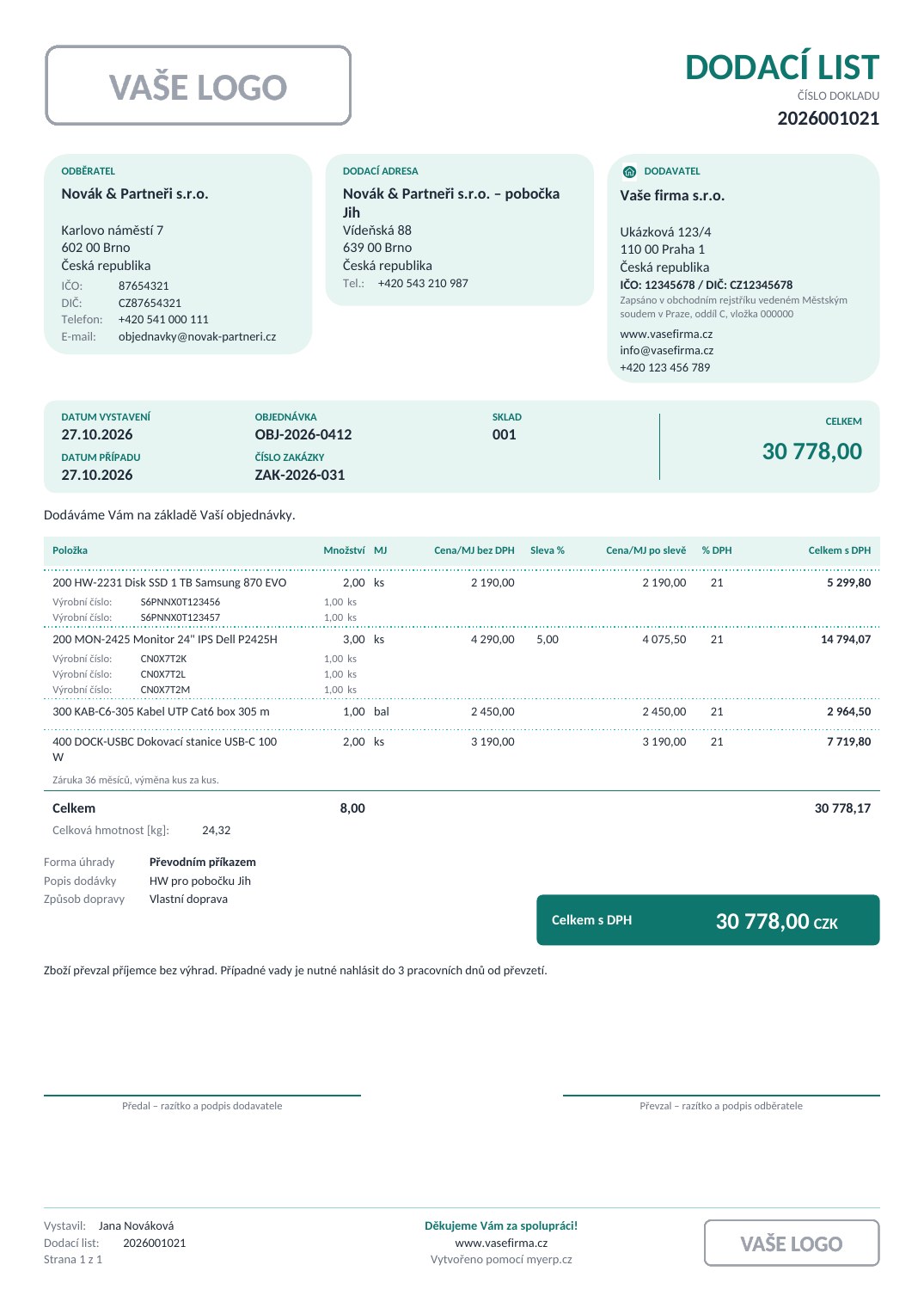 Šablona dodacího listu 5 – Cards petrolejová