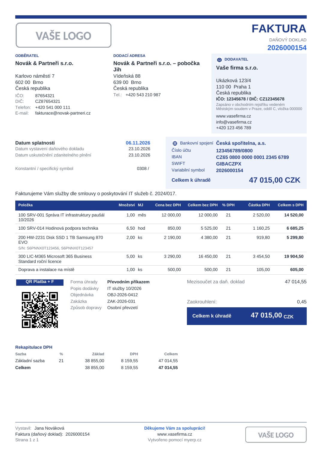 Šablona faktury 1 – Corporate modrá