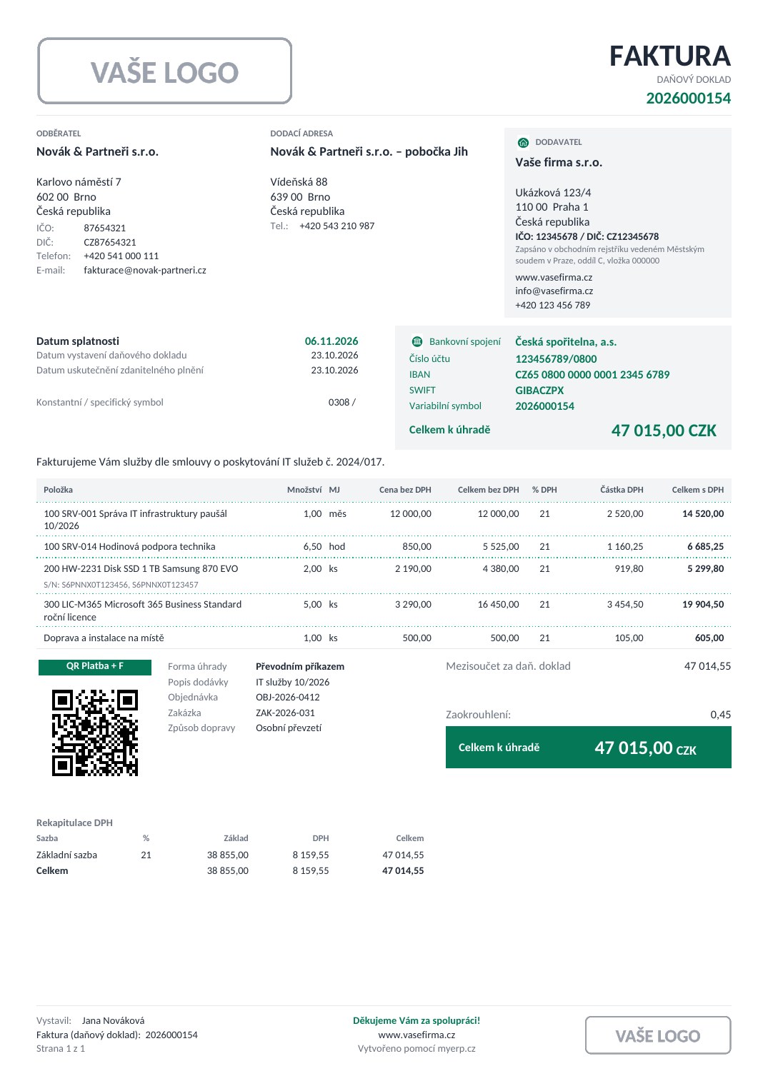 Šablona faktury 2 – Clean smaragdová