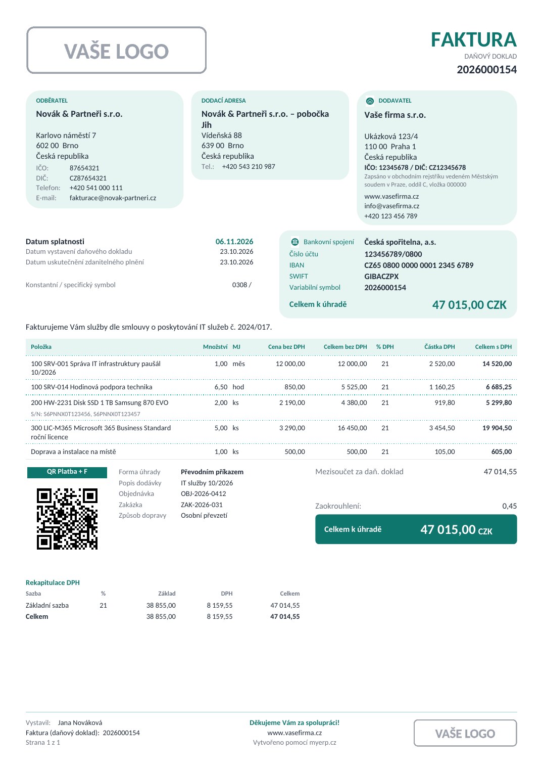 Šablona faktury 5 – Cards petrolejová